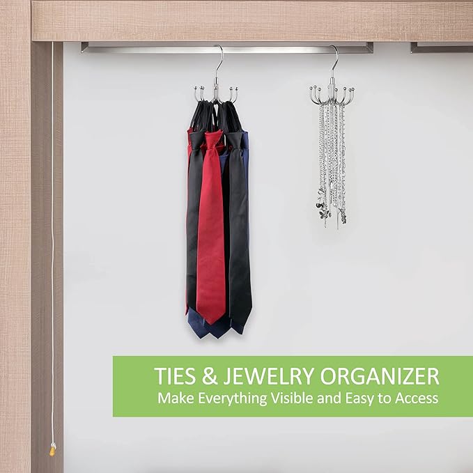Belt Hanger, Rotatable Belt Organizer for Closet, Accessories Rack, Space Saving Hanging Holder Storage Hook for Belt, Tie, Scarf, Purse, Bra, Tank Top, Silver