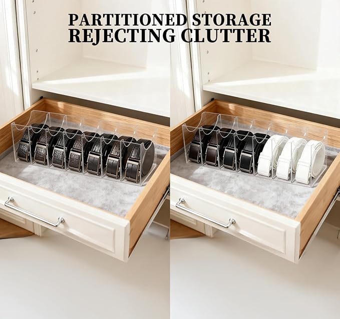 Belt Organizer Rack 7-Grid Acrylic Transparent Belt Box for Men's and Women's Home use Transparent Wardrobe tie and Bow Display Cabinet with Storage Container for Drawers and wardrobes