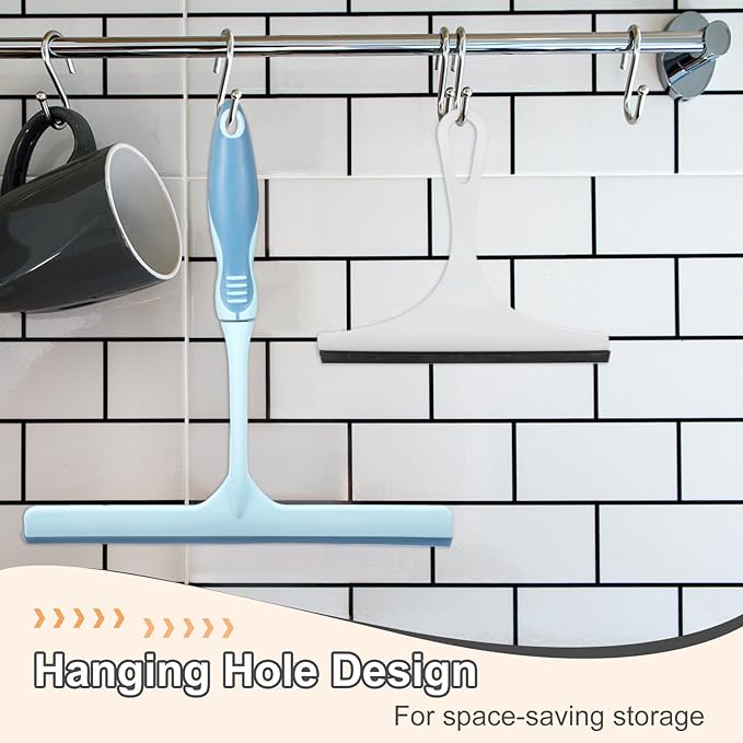 HARFINGTON Shower Squeegee 9.6 Inch Length Water Blade Cleaner Tool Household Mirror Squeegee with Hole for Windshield Window Cleaning Glass Door, Beige