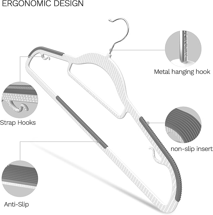40 Pack Heavy Duty Plastic Hangers, Non Slip Clothes Hangers with Rubber Pads and 360° Hook - Thin Space Saving Hanger, Closet Organizer for Shirt, Pants, Suit, Skirt,Coat - Gray