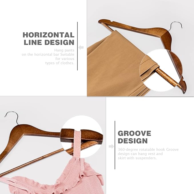 HOUSE DAY Wooden Hangers 20 Pack, Heavy Duty Wood Coat Hangers for Closet, Smooth Finish Wooden Suit Hanger with Non Slip Pants Bar, Sturdy Walnut Wood Clothes Hanger for Shirts
