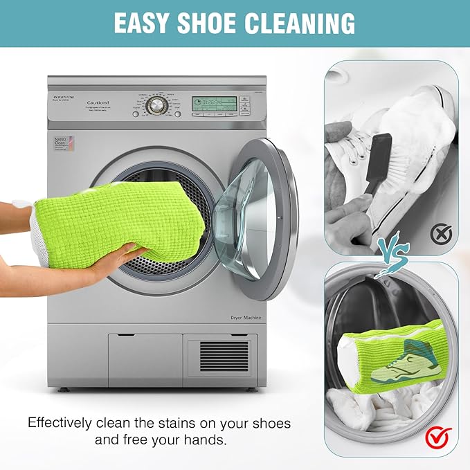 Shoe Washing Machine Bag, Shoe Laundry Bag for Washer and Dryer, Include Dry Net Bag, Reusable and Durable Zipper with Hook Design, Shoe Washing Bag for Sneaker (Green, 1 Pack)