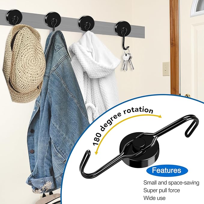 LOVIMAG Hooks, 120lbs+ Magnetic Magnet Hook 2025 Cruise Cabin Ship Essentials Heavy Duty Strong Refrigerator Fridge Hanging for Classroom Beach Vacation Kitchen Grills Home Mug Hanger (6 Pack), Black