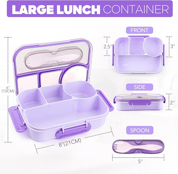 EASYFUN Bento Box Adult, Lunch Box, 4-Compartment Lunch Containers, Drop-Proof, Dishwasher Safe & Made with BPA-Free Materials (Green)