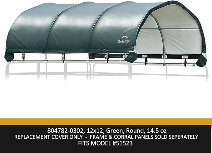 ShelterLogic Heavy Duty Replacement Cover 804782-0302, 14.5 oz, Green for Corral Shelter 51523 (Cover only Does not Include Frame or Corral Panels)