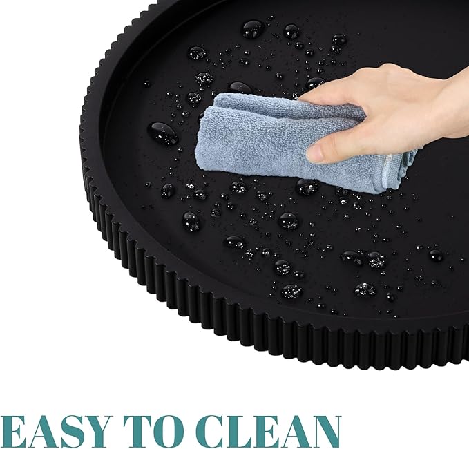 Silicone Bathroom Tray Round Kitchen Counter Organizer Decorative Vanity Accessories Coffee Table Decor for Perfume, Candle, Soap Dish, 10 Inch, Black