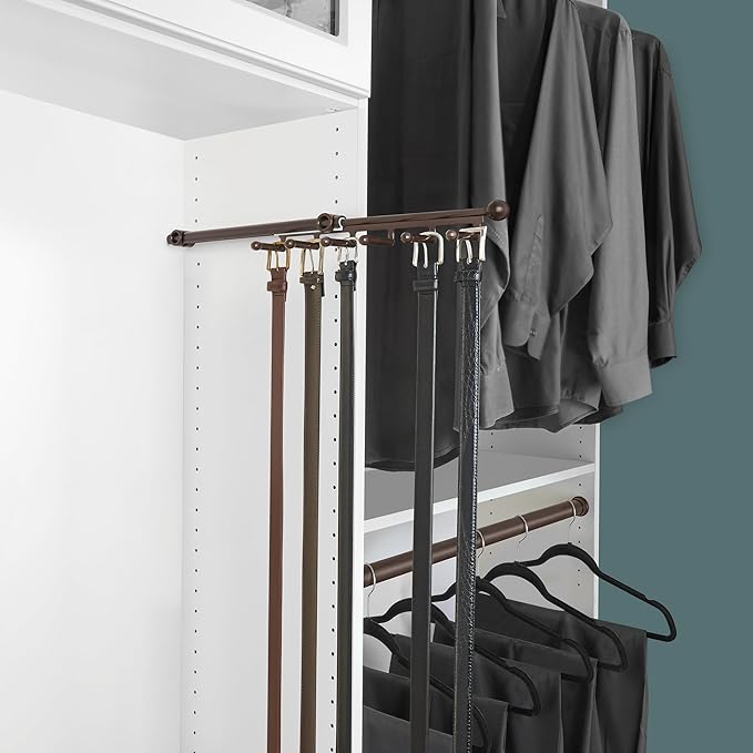 Rev-A-Shelf 14" Pull Out Belt and Scarf Closet/Cabinet Organizer with 6 Non-Slip PVC Coated Hooks and Easy Mounting Hardware, Bronze, CBSR-14-ORB