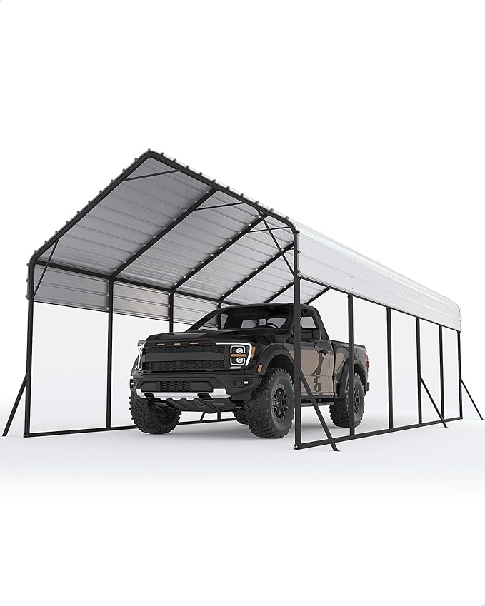 GarveeLife 13x26x11 Ft Oversized Metal Carport, Steel Heavy Duty Car Ports for All-Weather, Tall Carport for Full-Size Pickup Trucks, Boats, and Tractors