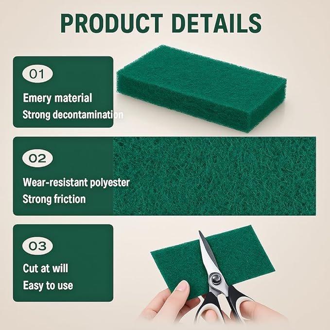 12-Pack Green Scrub Pads (5.91"x3.94"x0.24") - Non-Scratch Oil-Resistant, Multi-Functional for Kitchen/Bathroom/Grill & Oven