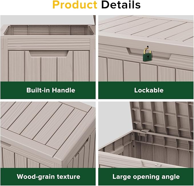 45 Gallon Outdoor Deck Box,Waterproof Resin Outdoor Storage Boxes, Outside Storage Lockable Container for Garden Tools,Indooor Cushions,Accessories (Grey)