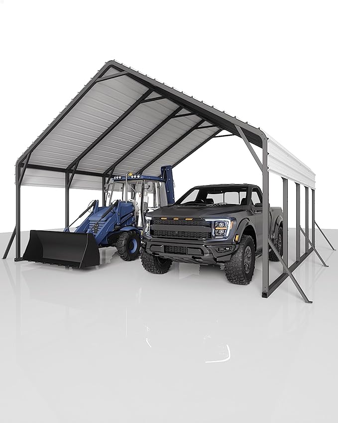 Garveelife 20 ft x20 ft x13 ft Metal Carport for 2 Cars, Heavy Duty Steel Frame for All Weather, Permanent Shelter for Boats, Full-Sized Pickup Trucks, and Tractors, N.W. 800 LBS