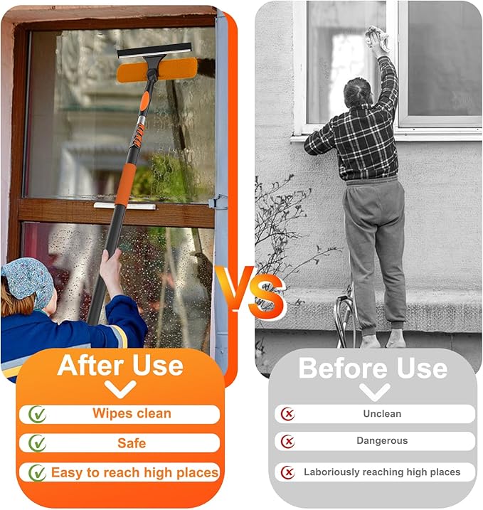 36FT High Reach Duster Cleaning Kit with Extension Pole, High Ceiling Fan Cleaner Duster Tool for Fan Blades, Window Washing Kit with Microfiber Feather Duster & Window Squeegee & Bucket