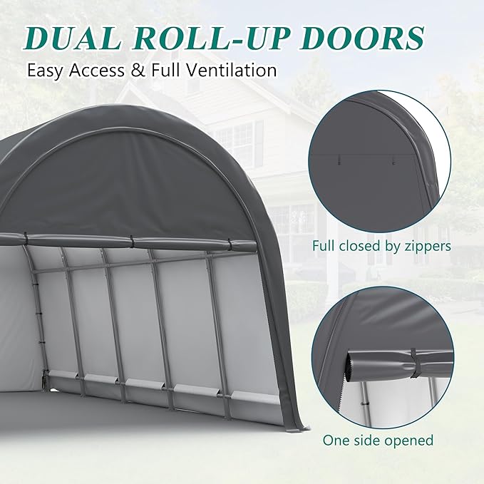 GARTOO Upgrade 12' x 20' Heavy Duty Carport - Extra Large Outdoor Shelter, Portable Garage for Truck Car Auto Motorcycle Boat Outdoor Events Party, Gray