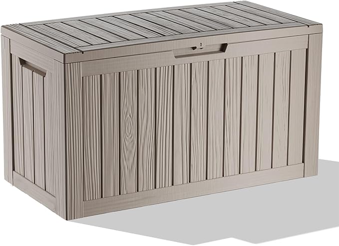 80 Gallon Outdoor Deck Box,Waterproof Resin Outdoor Storage Boxes, Outside Storage Lockable Container for Garden Tools,Indooor Cushions,Accessories (Grey)