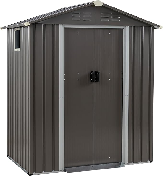 JY QAQA 5x3 FT Metal Outdoor Garden Storage Shed, Waterproof Metal Garden Sheds with Window and Lockable Double Door, Weather Resistant Steel Tool Storage House Shed for Patio, Lawn Gray