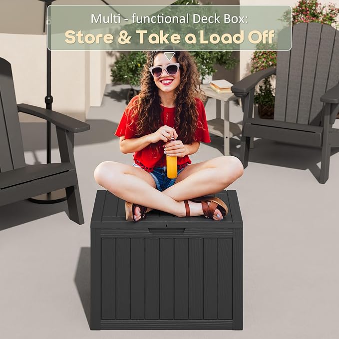 45 Gallon Outdoor Storage Box, Resin Deck Boxes Outdoor Waterproof For Patio Furniture, Garden Tools, Pool Supplies, Lockable And UV Resistant (Striped Black)