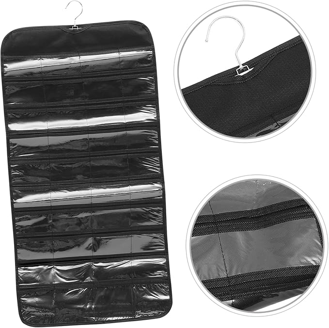Angoily Double-sided Jewelry Organizer Hanging Bag for Necklaces Earrings Bracelets Storage Holder Dustproof Black Wardrobe Display and Space-saving Accessory Organizer