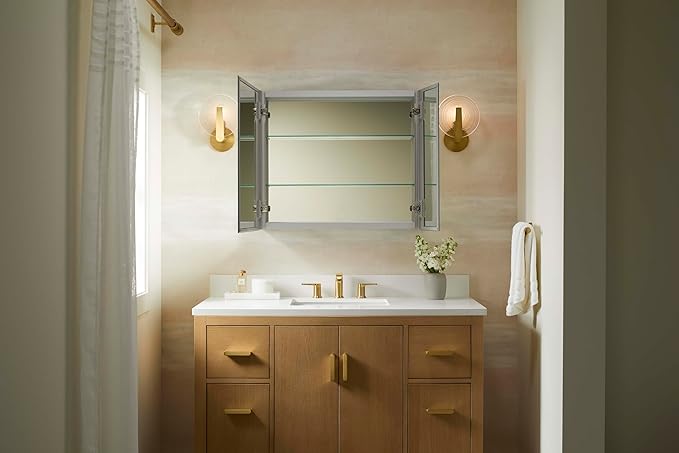 Kohler 55064-NA Embark Slim Medicine Cabinet Mirror, Adjustable Shelves with Mirrored Doors, 30 in. W x 26 in. H