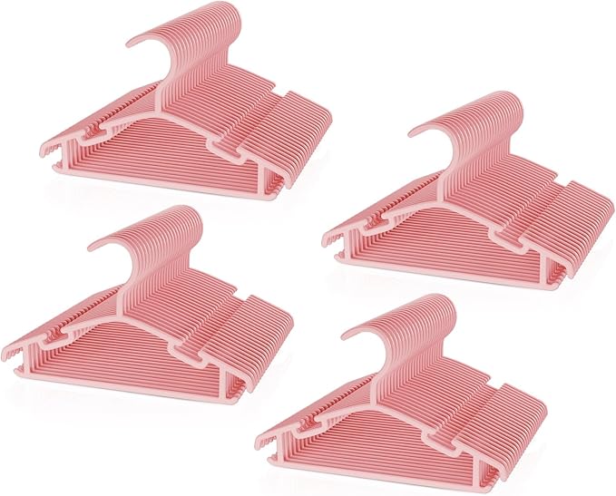 Kids Plastic Hangers, Baby Clothes Hangers for Closet 100 Packs Non-Slip Toddler Hangers for Infant Child Clothing for Pants Coats Skirts (Pink)