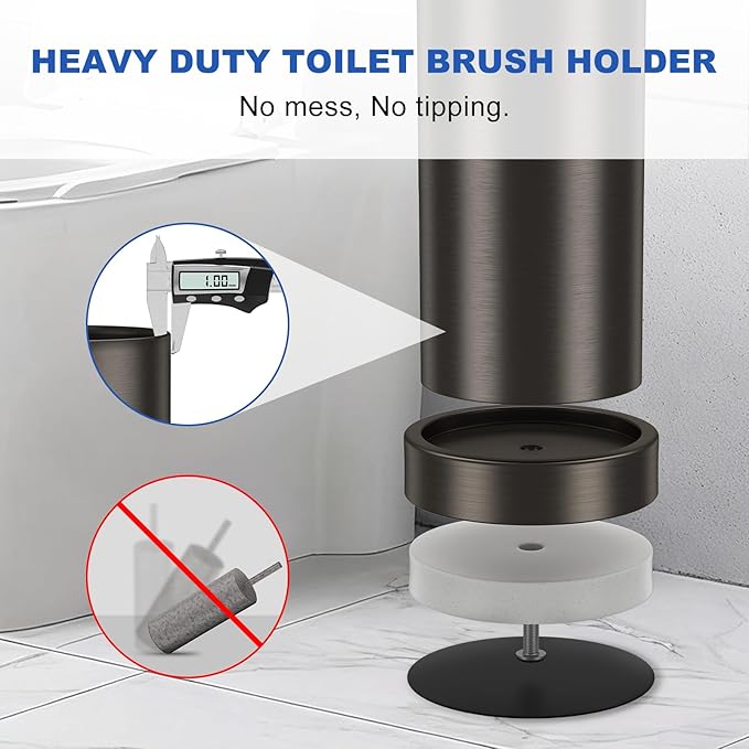 Toilet Brush and Holder Set: 304 Stainless Steel Heavy Duty Toilet Bowl Brush and Holder with Removable Inner Bowl and Splash Protection, Long Handle Bathroom Cleaning Tool