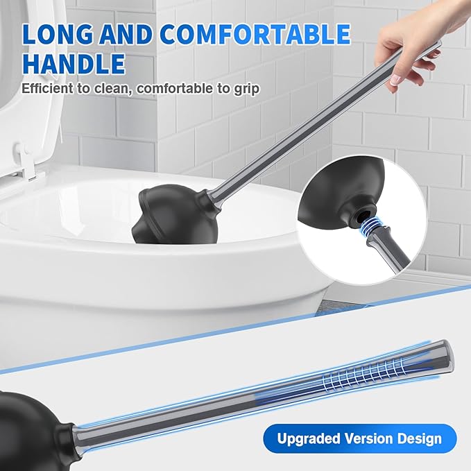 Toilet Plunger and Brush, Bowl Brush and Heavy Duty Toilet Plunger Set with Ventilated Holder, 2-in-1 Toilet Brush and Plunger Combo for 5.3-inch Toilet Drain Bathroom Cleaning (Gray, 1 Set)