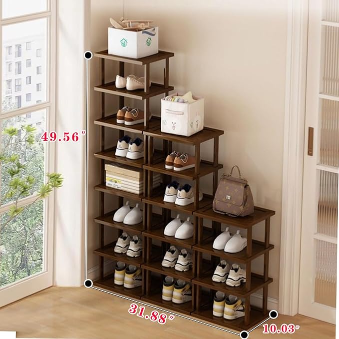 Vertical Shoe Rack-Tall Narrow Shoe Rack Organizer for Small Spaces,17Tier Bamboo Shoen Shelf for Entryway,Closet,Corner,Doorway,Skinny Shoe Shelf Space Saving Shoe storage,Free Stackable DIY