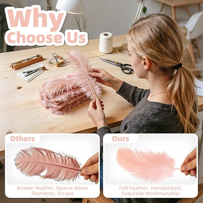 Pink Ostrich Feather Duster with Wooden Handle, 13.5 inch Natural Fluffy Cleaning Tool for Dusting Home, Car, Delicate Surfaces, Reusable Decorative Duster for Ledges, Blinds & Valentines Home Decor