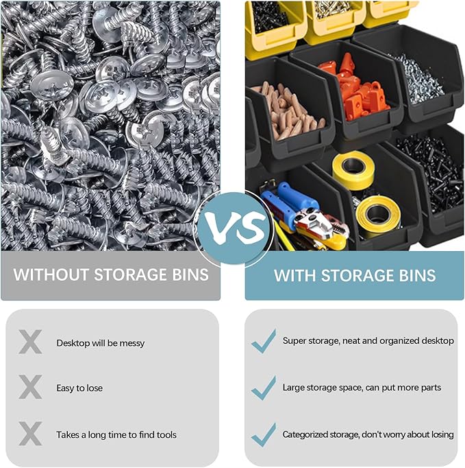 90PCS Heavy-Duty Wall Mounted Storage Bins - Plastic Adjustable Compartment Organizer for Nuts, Bolts, Screws & DIY Tools | Garage, Workshop Wall Rack