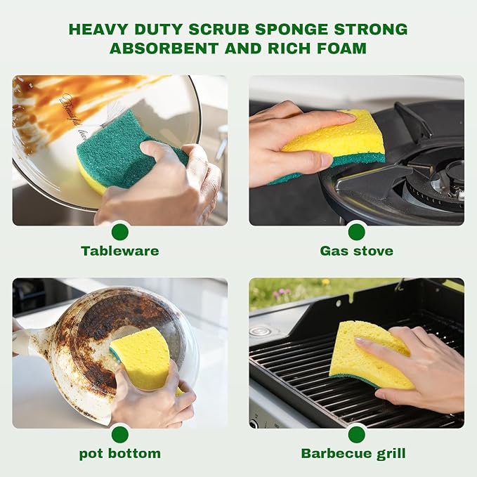 9 Pack Heavy Duty Scrub Sponge, Tough Cleaning Tool for Grills, Stovetops & Burned Pots, Durable Dual-Sided Sponge for Heavy-Duty Kitchen & Household Tasks