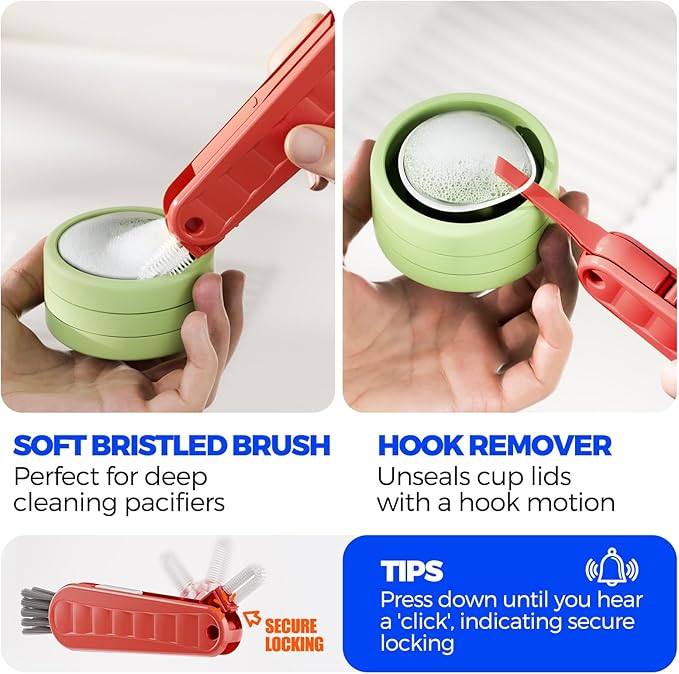 6 Pack Holikme 4 in 1 Cup Lid Cleaning Brush Set with 3 Straws, Multifunctional Bottle Brush, Silicone Cup Lid Gap Cleaner, Durable Bristle Crevice Cleaning Brush, Red