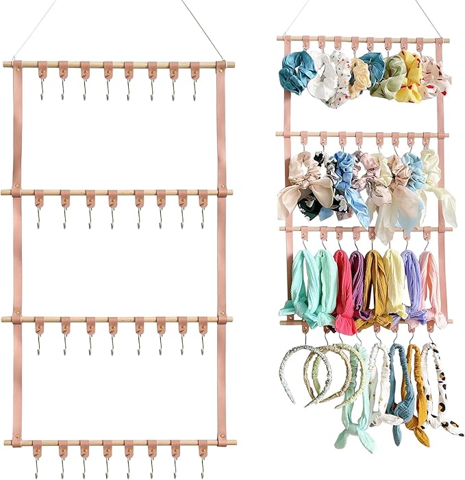 Headband Holder Wall Hanging Hair Accessories Organizer Hair Bows Clip Organizer Rack Necklace Display Hanger Beige