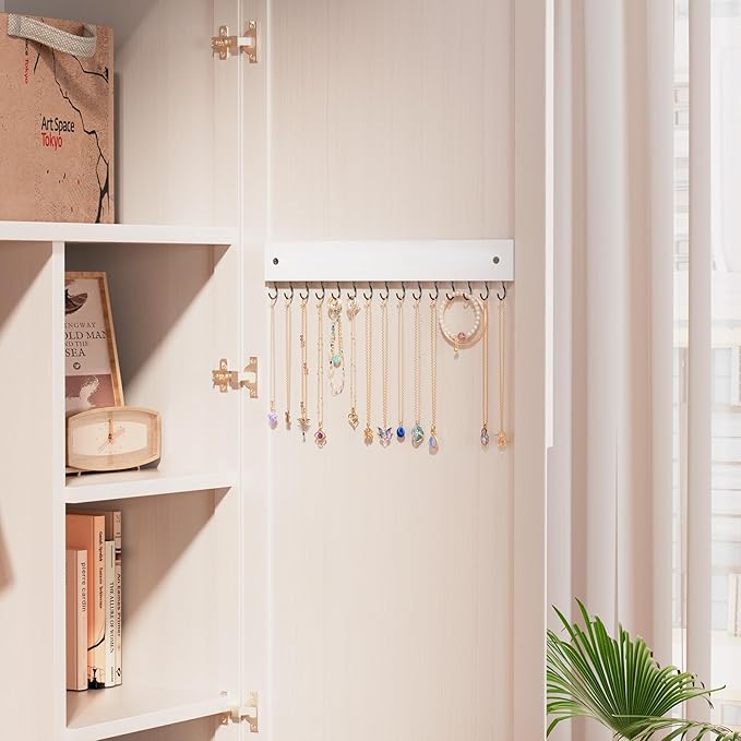 Lolalet olalet Wooden Necklace Holder for Wall with 15 Hooks, Necklaces Hanger Easy Install Wall Mount Necklace Organizer, Jewelry Hangers for Chains, Bracelets, Earrings -2 Set, White