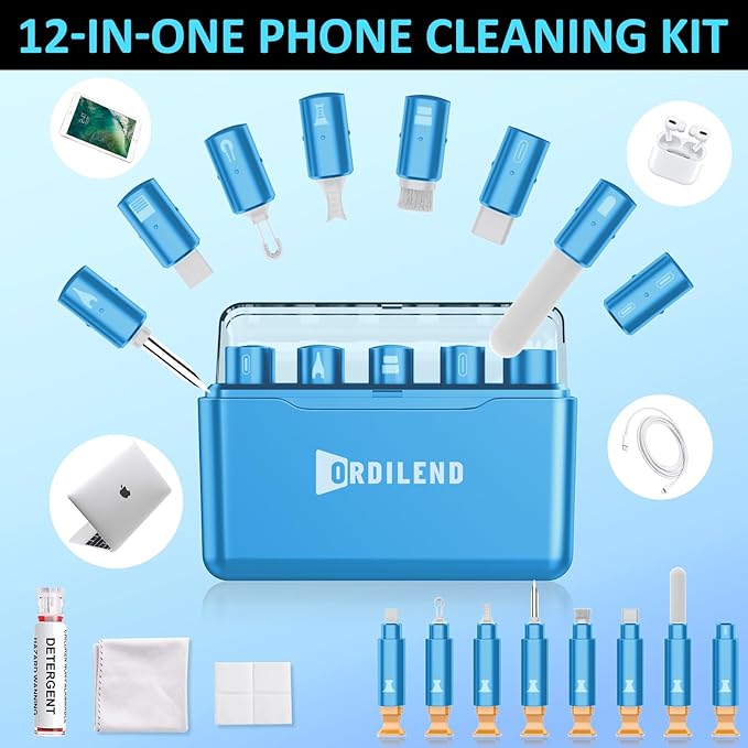 iPhone Cleaning Kit for Charging Port Cleaner, Multi-Tool iPhone Cleaner Repair Lightning Cables, Phone Cleaning Kit for iPhone, iPad, Connectors, Speaker, Airpod Cleaner Kit, Light Blue