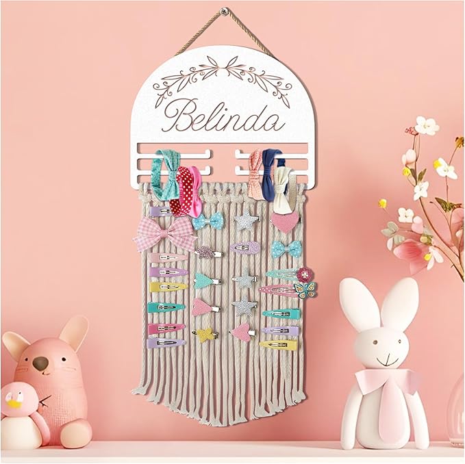 Personalized Valentine’s Day Gift Metal Hair Bow Holder for Girls, Custom Name Jewelry & Headband Organizer, Wall Hanging Storage for Toddler Room Decor (Style3)