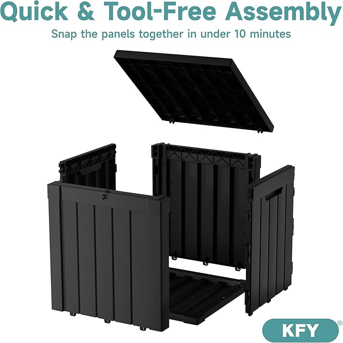 50 Gallon Waterproof Resin Deck Box, UV Resistant Outdoor Storage for Garden, Patio, Porch, Delivery（Black，50 Gallon）