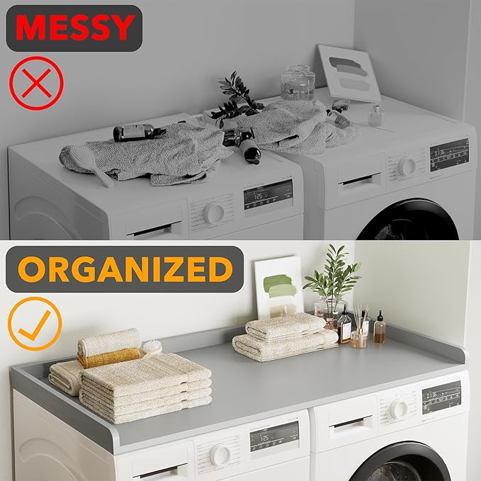 SpaceAid Washer Dryer Countertop, Laundry Wood Shelf Topper with Edge, 54" Width x 27.5" Depth Cover Guard Organizer for Washer and Dryer Laundry Hamper Counter Storage Organization (Gray)