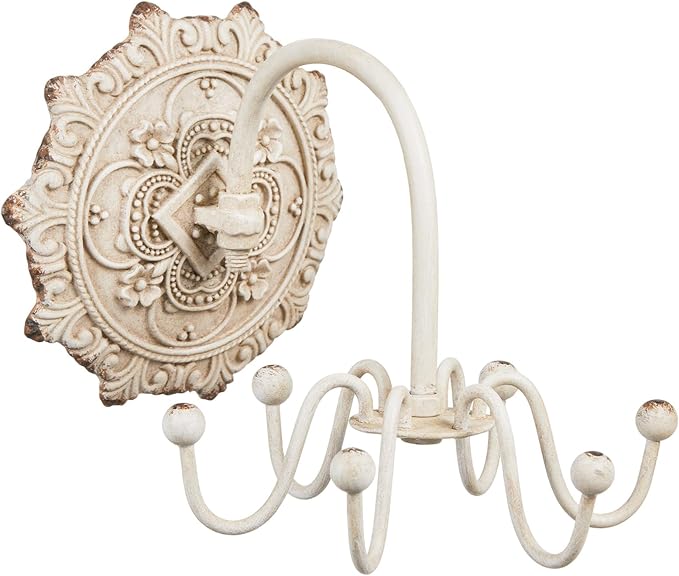 Tondiamo 1 Pcs Wall Mounted Jewelry Organizer Shabby Wall Decor Vintage Jewelry Organizer 6 Rotatable Hooks Include Screws for Women Necklace Bracelet Earring Hat Gift