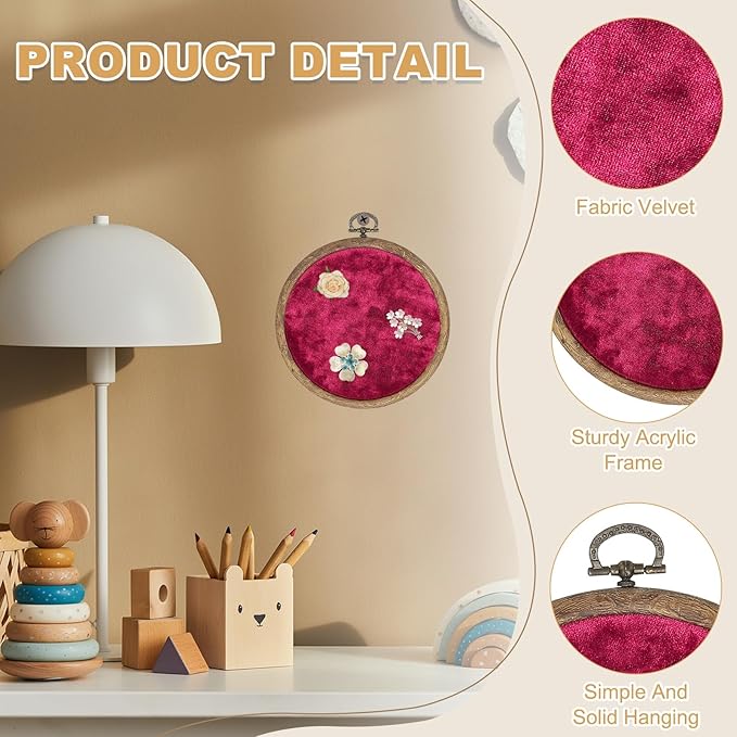 uxcell Round Pin Display Board, Velvet Wall Hanging Brooch Jewelry Display Stand Storage Holder for Enamel Pins Badges Brooches Jewelry, Wine Red