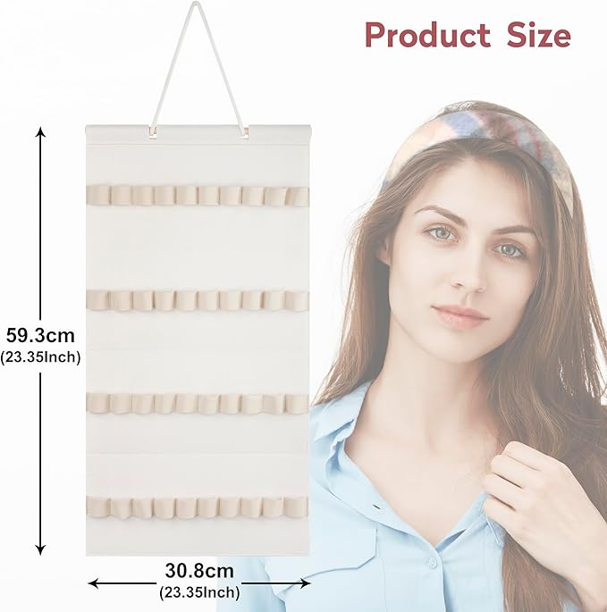 Hanging Headband Holder for Girls,Felt Headband Organizer Headband Storage Holder Organizer for Headband (Without Headbands) (40 Slots Cream)