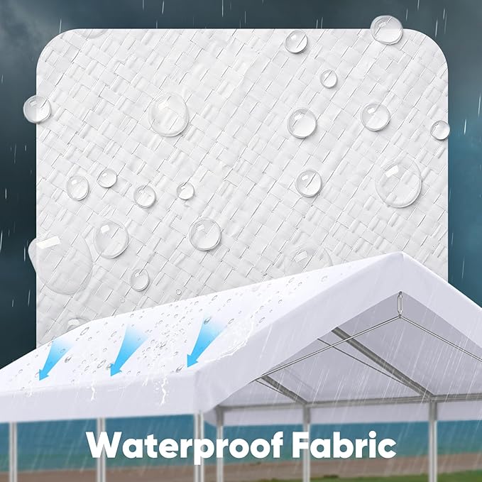 ADVANCE OUTDOOR Replacement Top Cover Tarp for 12x20 ft Carport Canopy with Ball Bungees, White, One Roof Only