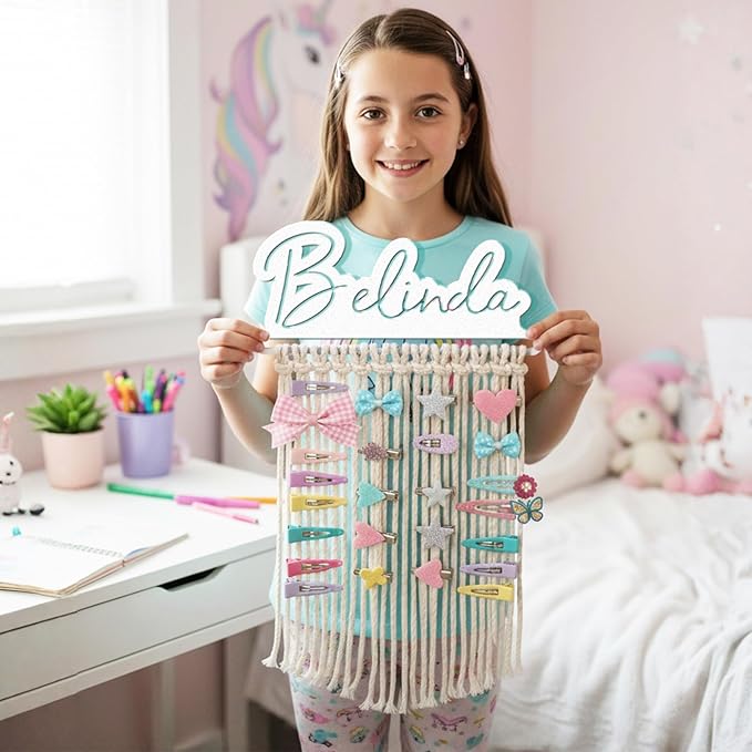 Personalized Valentine’s Day Gift Metal Hair Bow Holder for Girls, Custom Name Jewelry & Headband Organizer, Wall Hanging Storage for Toddler Room Decor (Style1)