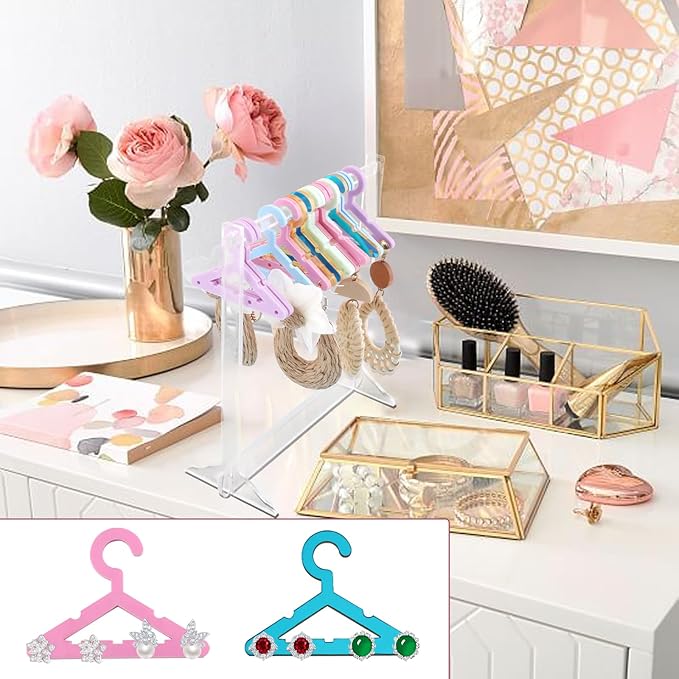 40pcs Colorful Acrylic Earring Hangers - Mini Jewelry Display Rack for Dangling Earrings, Organizer for Retail Store or Home Decor (Hanger+Floor Rack)