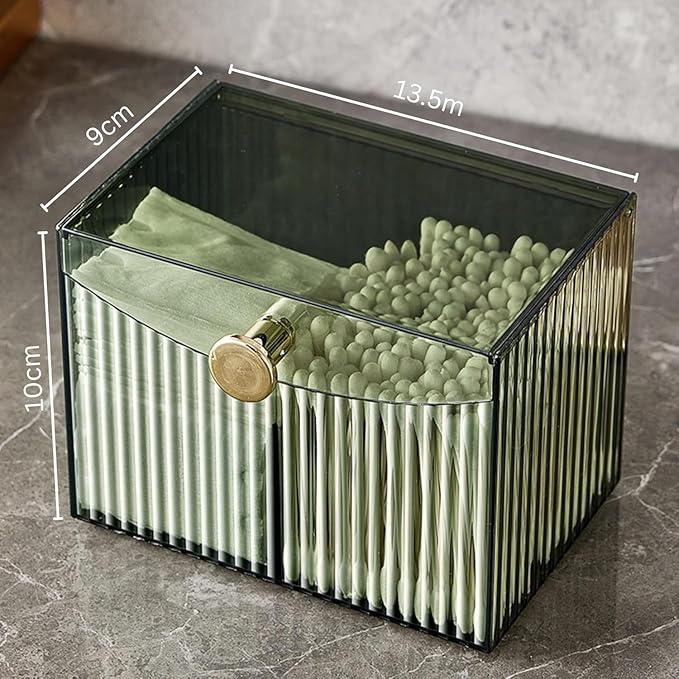 2-Grid Cotton Swab Ball Qtip Holder Dispenser with Lid,Container Dispenser Box for Bathroom Home Storage Organization,Vanity Organizers and Storage