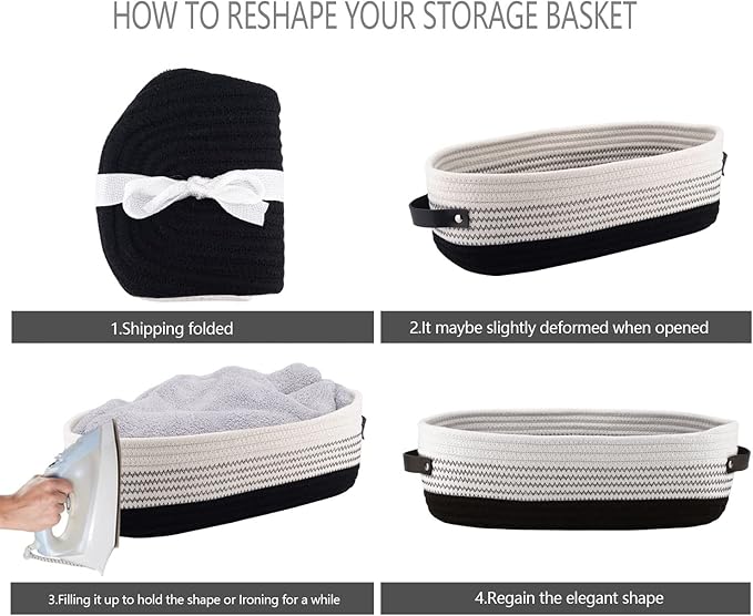 2 Pack Cotton Rope Toilet Basket Bathroom Decor Baskets, Toilet Paper Holder Basket, Farmhouse Home Decor Organizing 13"x5.9"x4" Black