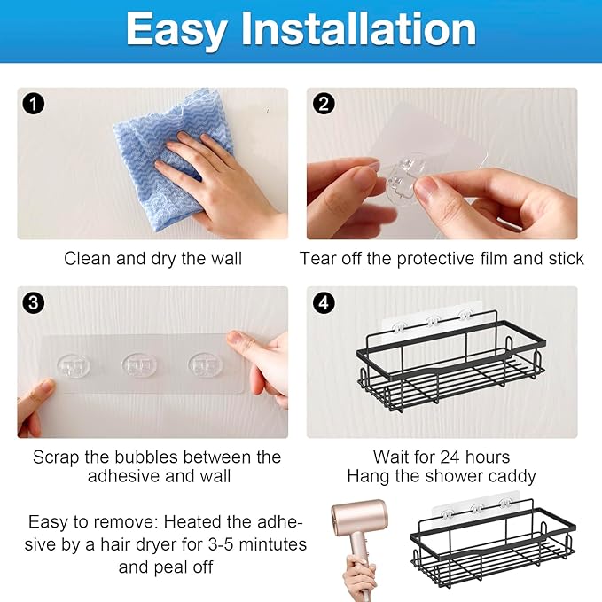 Upgraded Shower Caddy Adhesive Replacement,Strong Adhesive Hooks for Shower Caddy, Waterproof Shower Shelf Adhesive, Shower Adhesive Strips for Shower Organizer and Kitchen Racks (5 Pcs(Double Hooks))