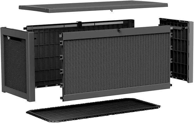 310 Gallon Lockable Outdoor Storage Box – Waterproof Resin Deck Box for Patio Furniture, Garden Tools, Pool Accessories (Black)