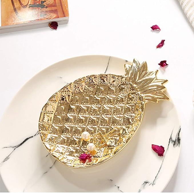 Ceramic Jewelry Pineapple Trays,Electroplated Golden Pineapple Plate,Home Decor Dish Wedding Birthday Xmas Gift (Gold)