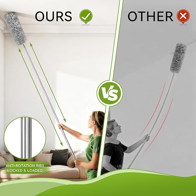 11-in-1 100-Inch Extendable Duster Kit – Reusable Blue Fan Duster, Cobweb Brush Flat Gap Cleaner (No Ladder Needed) for High Ceilings, Fans & Home Cleaning