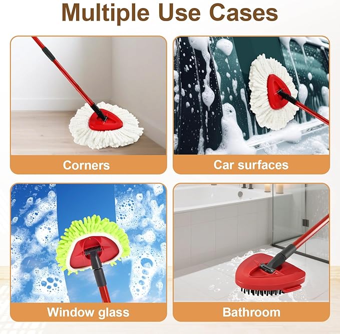 6 Pack Mop Heads Replacement for Ocedar EasyWring 1 Tank Spin Mop System,Include 2 Microfiber Spin Mops Replace Head&2 Chennile Mops Head Machine Washable with Scrubber Mopp Head and Base for Cleaning