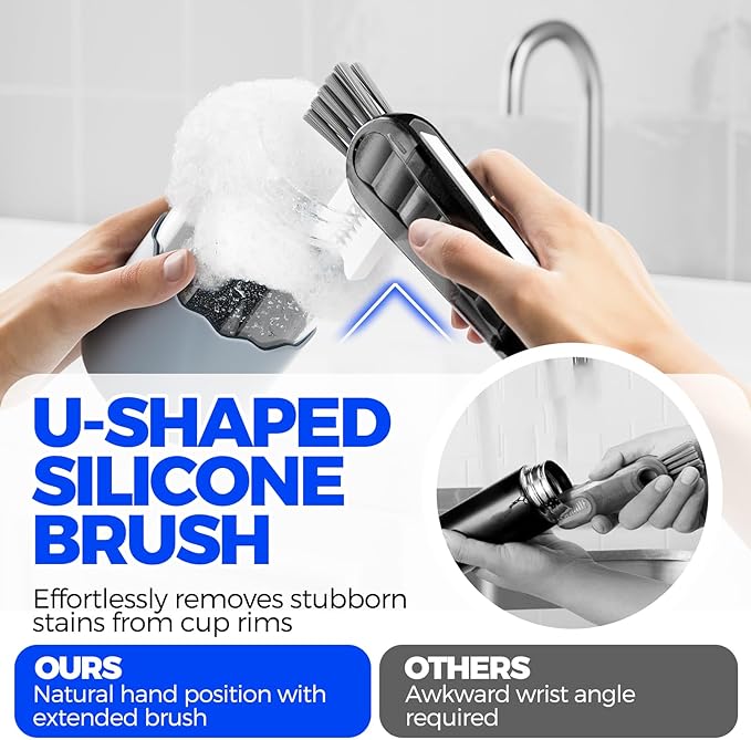 6 Pack Holikme 4 in 1 Cup Lid Cleaning Brush Set with 3 Straws, Multifunctional Bottle Brush, Silicone Cup Lid Gap Cleaner, Durable Bristle Crevice Cleaning Brush, Black